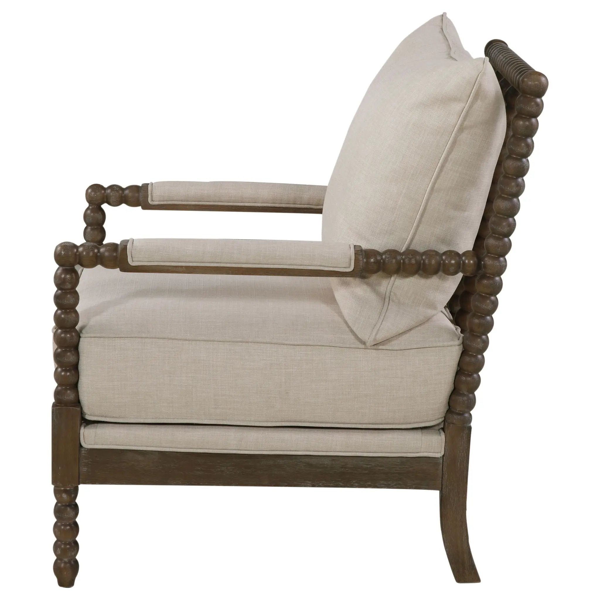 Blanchett Upholstered Bobbin Accent Chair Beige and Distressed Brown by Unique Piece Furniture