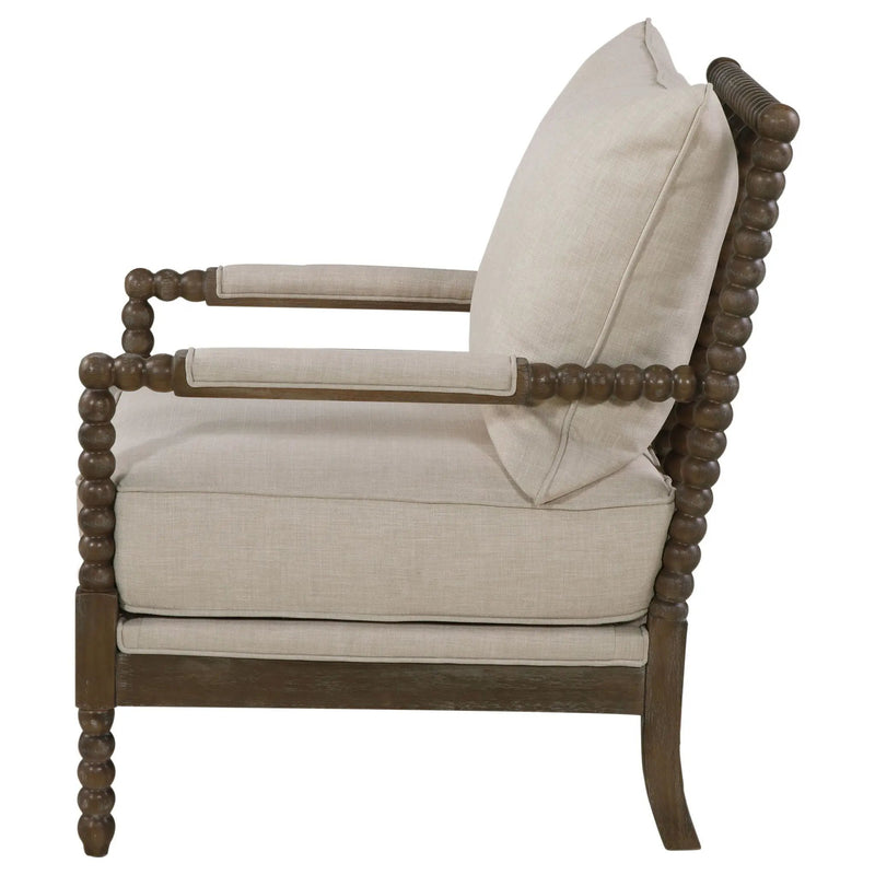 Blanchett Upholstered Bobbin Accent Chair Beige and Distressed Brown by Unique Piece Furniture