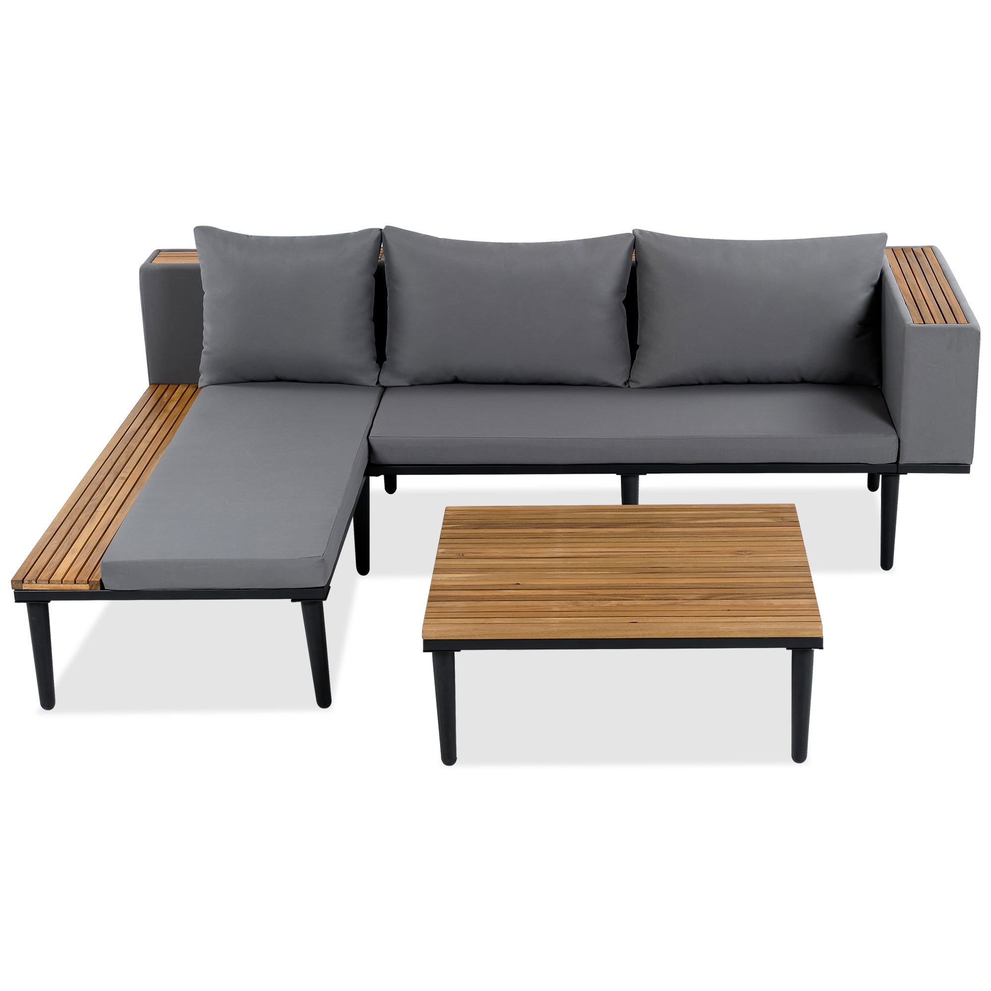 Luxury L-Shaped Acacia Wood Outdoor Sectional Sofa Set by HouseOfZazla