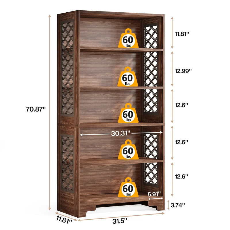6 Tier Brown Mid Century Bookcase With X Design For Living Room - Brown by HouseOfZazla