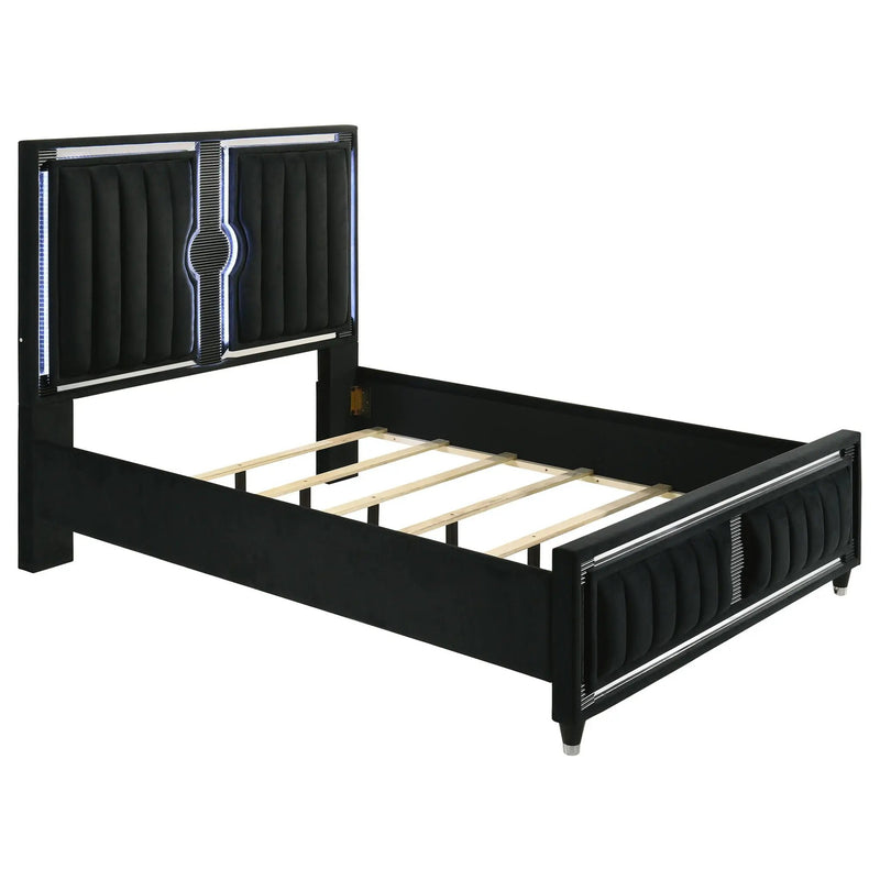 Ravenne 4-piece Velvet Upholstered Queen LED Bedroom Set Black by Unique Piece Furniture