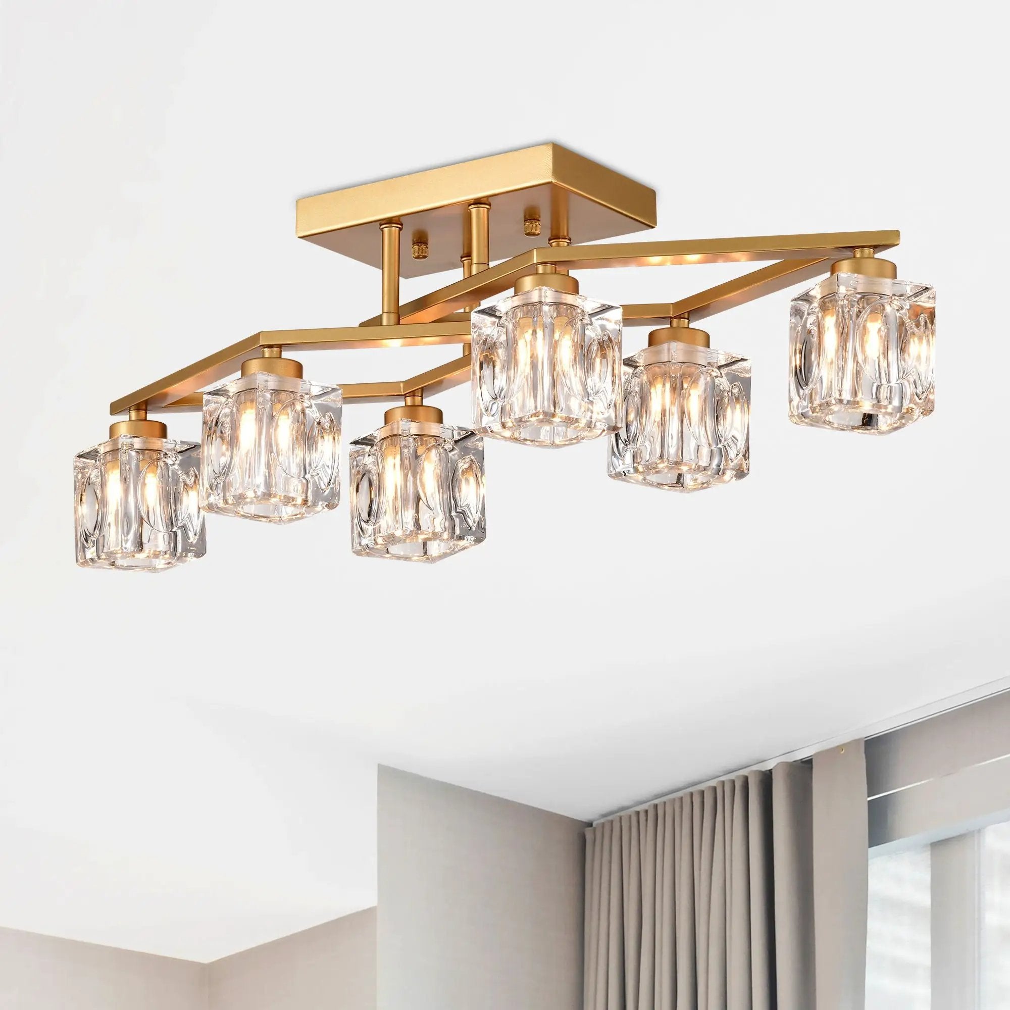 6 Light Crystal Ceiling Light For Dining Room, Modern Ceiling Lamp With Light Fixture For Entryway, Lobby, Kitchen, Bedroom, Living Room, Conference Room, (6*G9 Bulbs Included) by Unique Piece Furniture