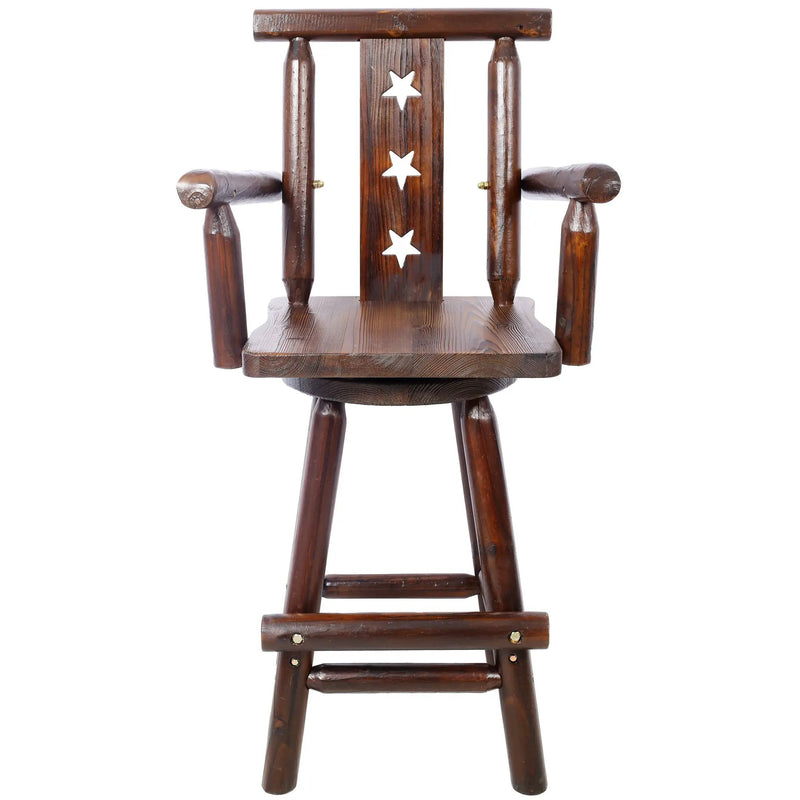 Rustic Tall Bistro Chair Decorative Star Backrest And Footrest, Fir Wood, 4 Foot - Brown by Unique Piece Furniture