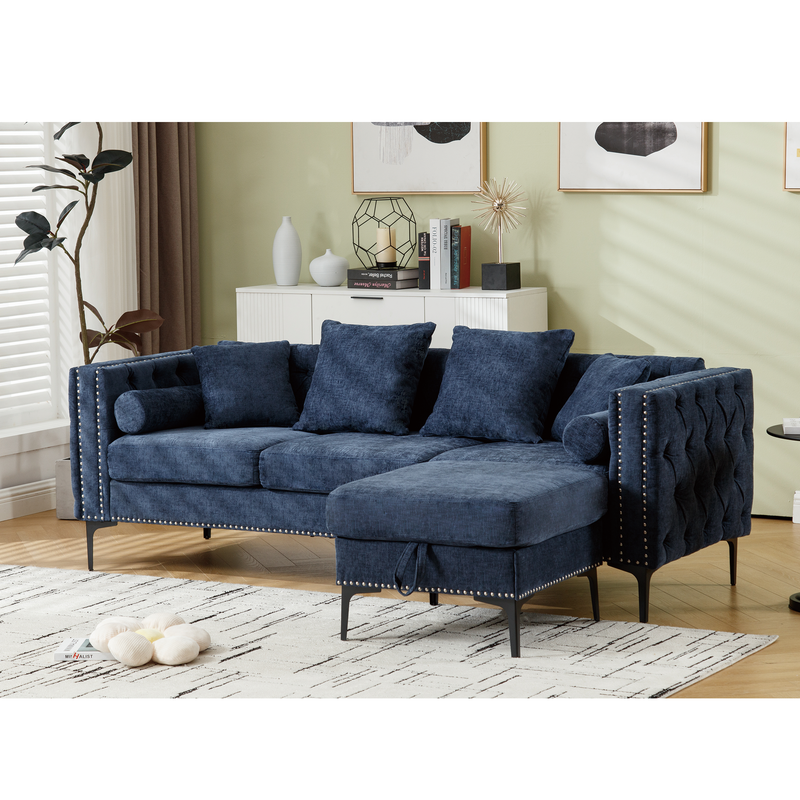 L Shaped Sectional Convertible Sofa with Storage Ottoman and Modern Tufted style by BLAKHOM