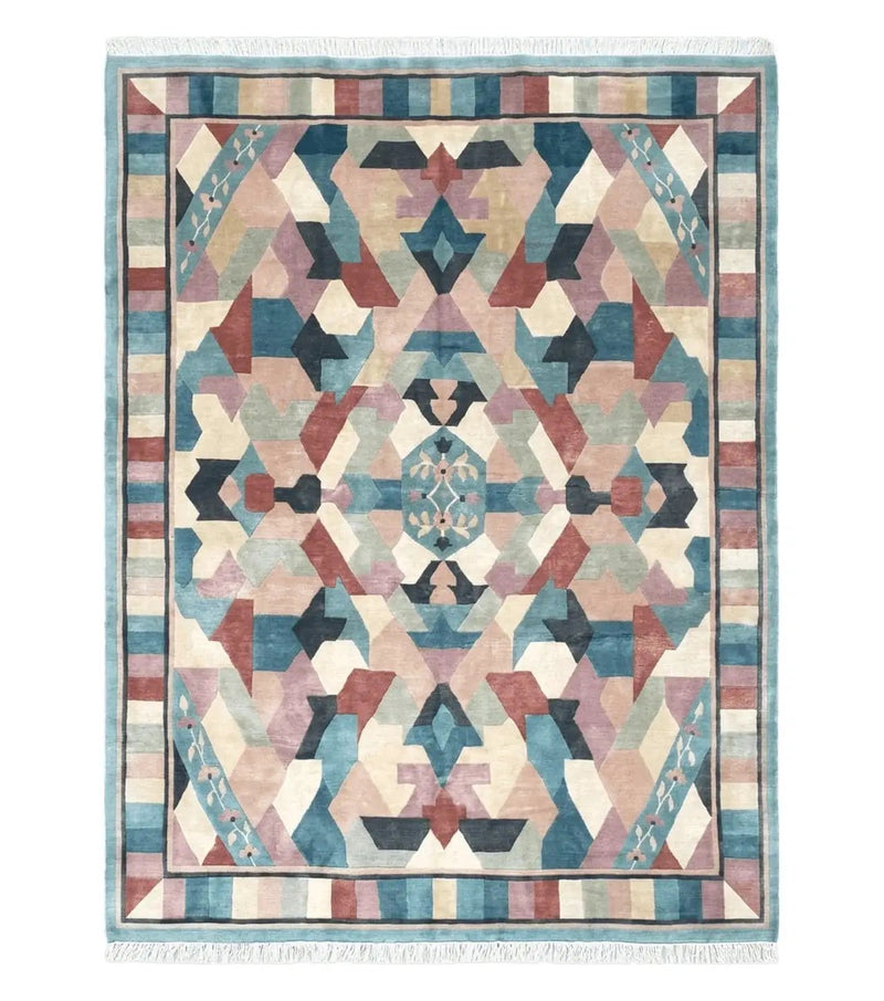 Contemporary Indian Nepalese Area Rug 8x11, Wool Hand-Knotted Modern Multicolor Nepali Abstract Carpet 8 x 11 Soft Playroom Nursery Room Rug by Jewel Rugs