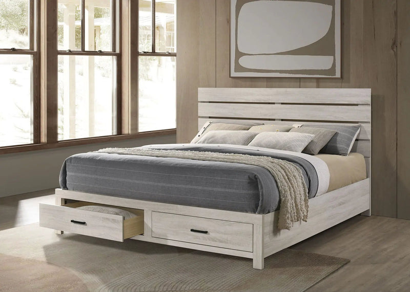 Brantford Wood Eastern King Storage Panel Bed Coastal White by Unique Piece Furniture