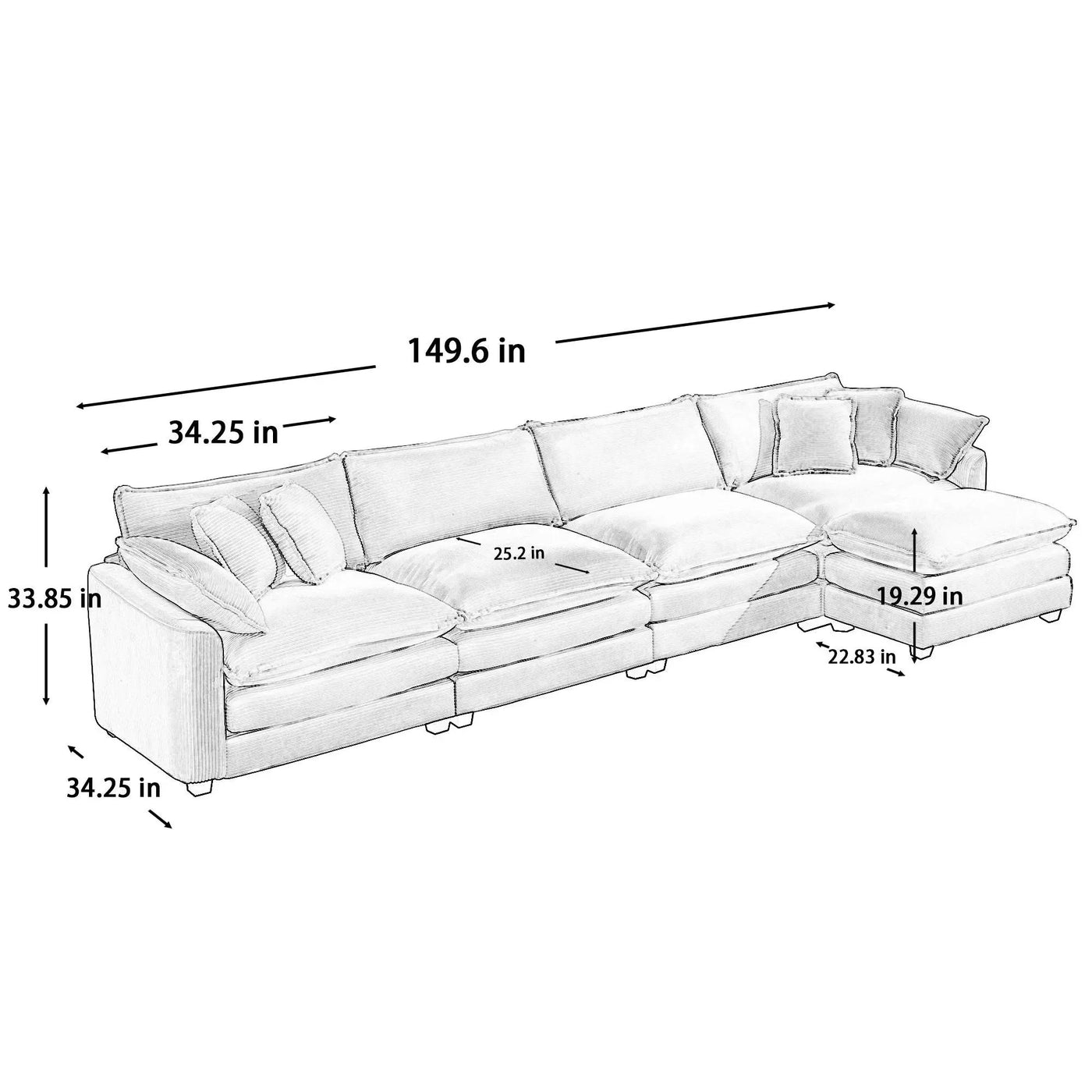 Modern Oversized Modular Cushion Sofa With Ottoman, Low Back, Deep Seating Sofa Set by HouseOfZazla