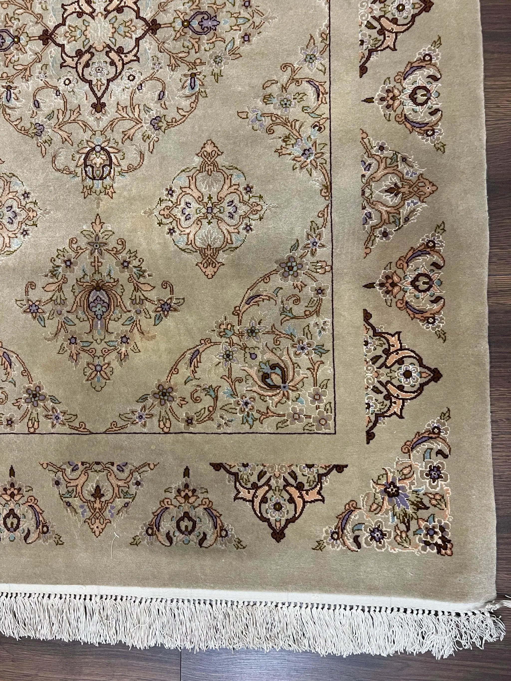 Very Fine Persian Isfahan Rug 3x5 ft with Signature, Kork Wool on Silk Foundation, Gray-Taupe Vintage Hand Knotted Oriental Carpet, 60 Raj 460 KPSI by Jewel Rugs