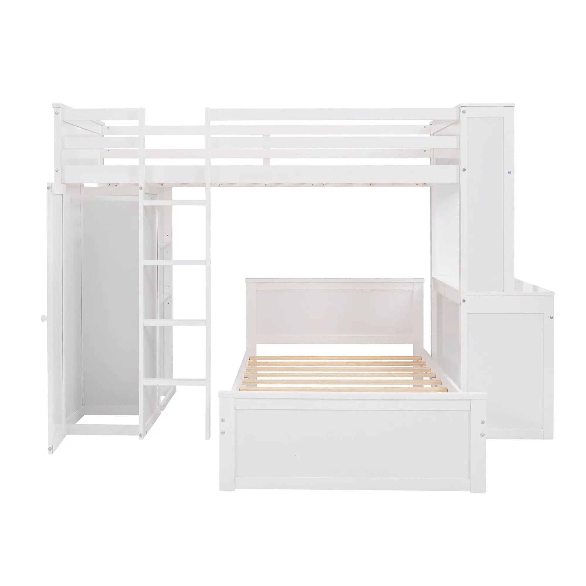 Loft Bed With A Stand Alone Bed, Shelves, Desk, And Wardrobe by HouseOfZazla