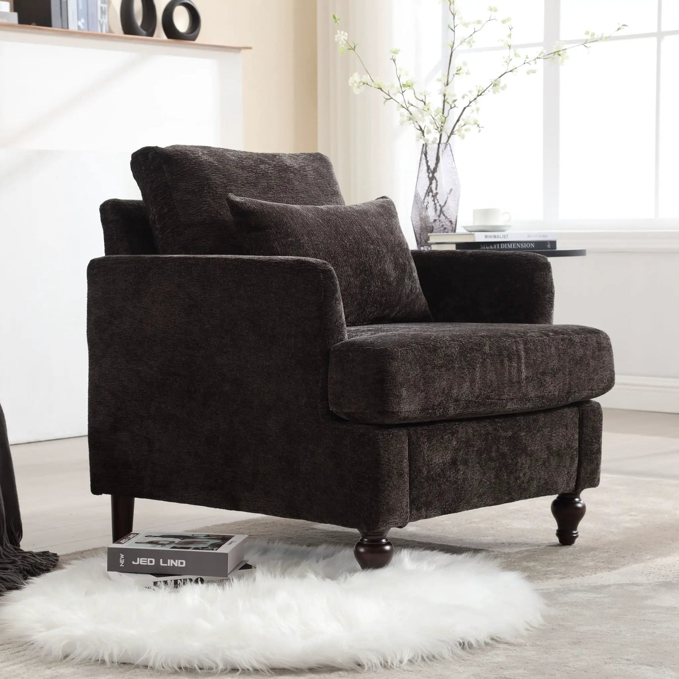 Modern Mid Century Wood Frame Armchair With Tufted Design by Unique Piece Furniture