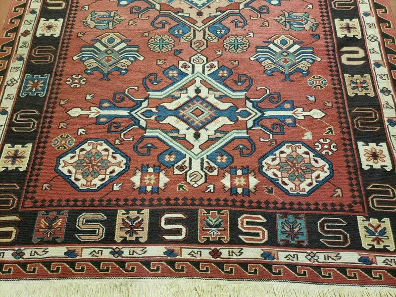 4' X 6' Vintage Russian Kilim Handmade Caucasian Soumak Flat Weave Wool Rug by Jewel Rugs