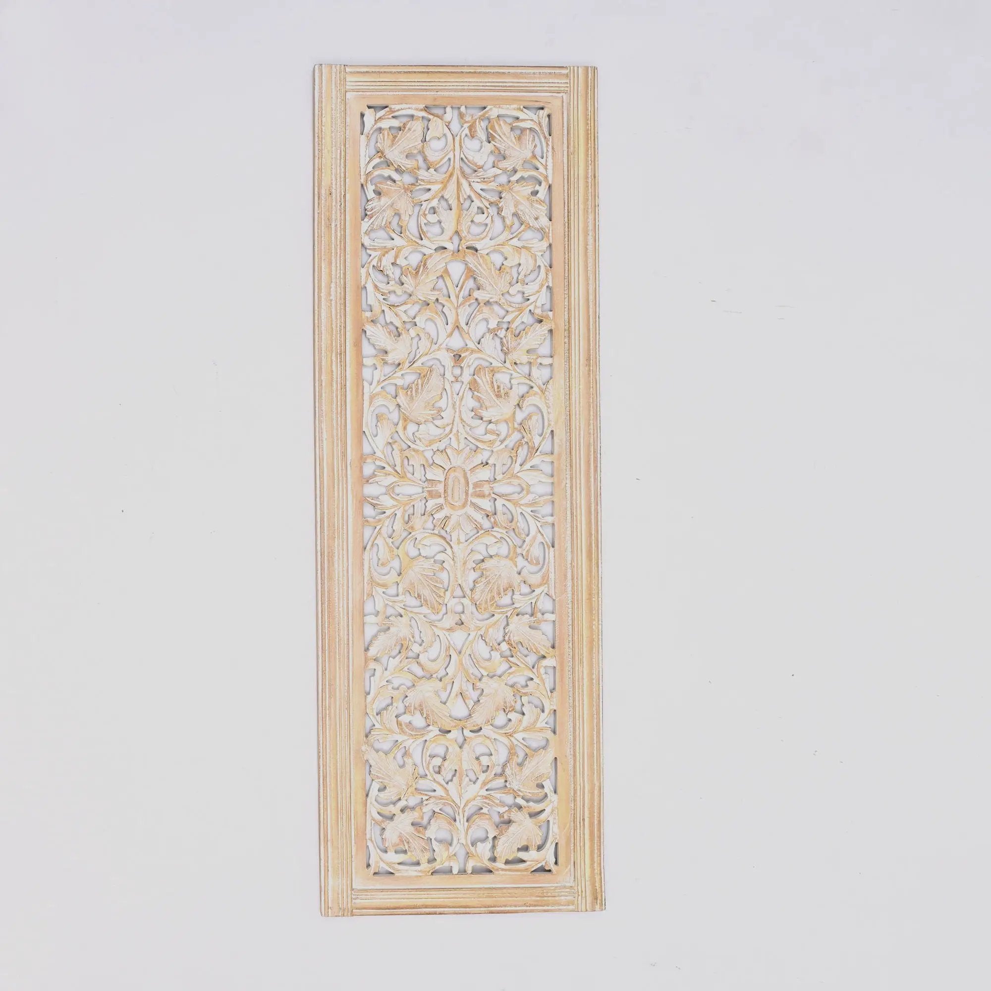 Floral Hand Carved Mandala Rectangular Wall Decor Accent - Gold / White by Unique Piece Furniture
