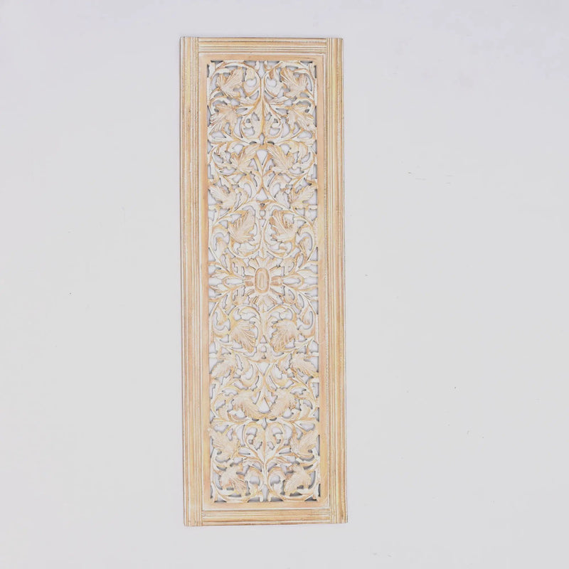 Floral Hand Carved Mandala Rectangular Wall Decor Accent - Gold / White by Unique Piece Furniture