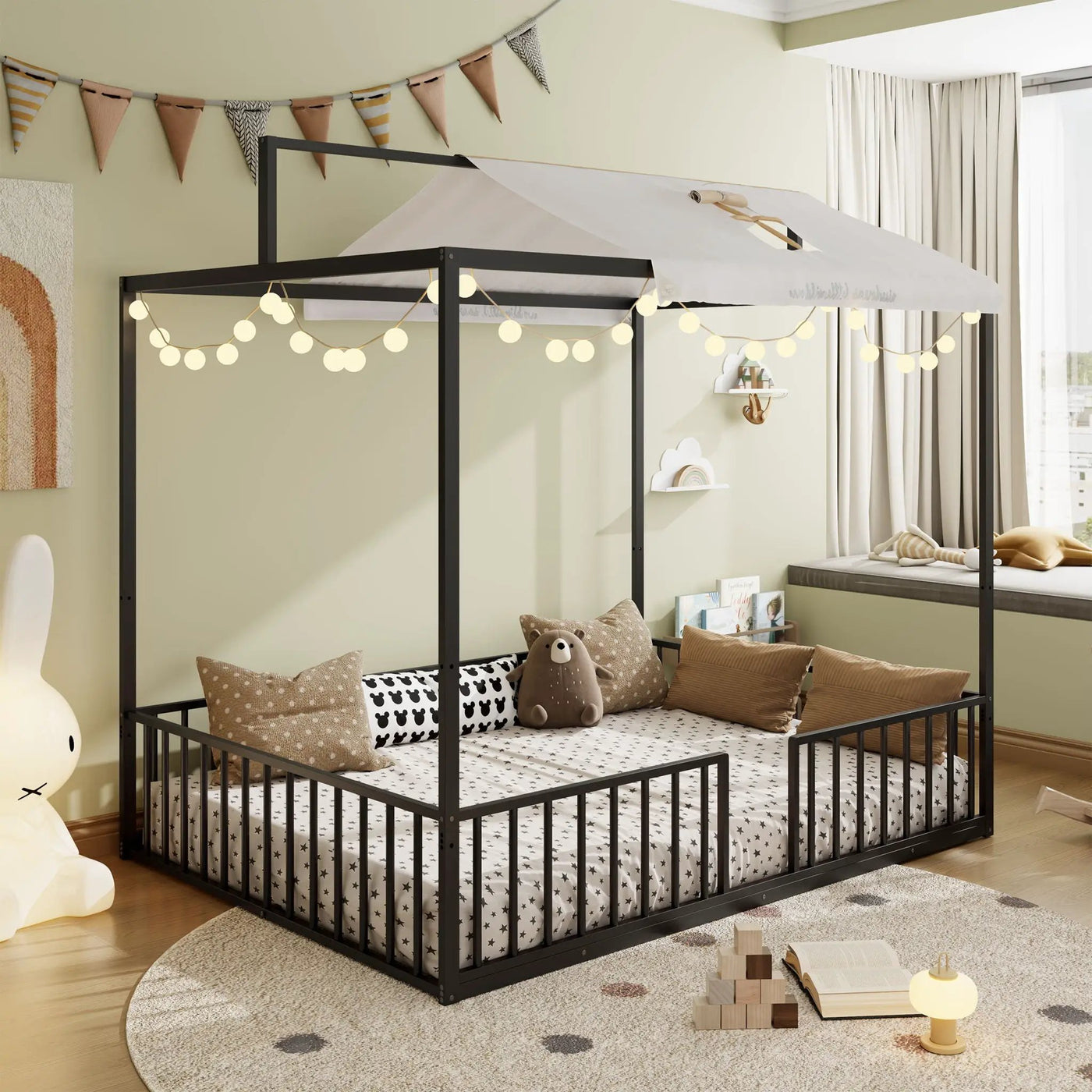 3 In 1 Convertible Montessori Floor Bed With Fenced Support by HouseOfZazla