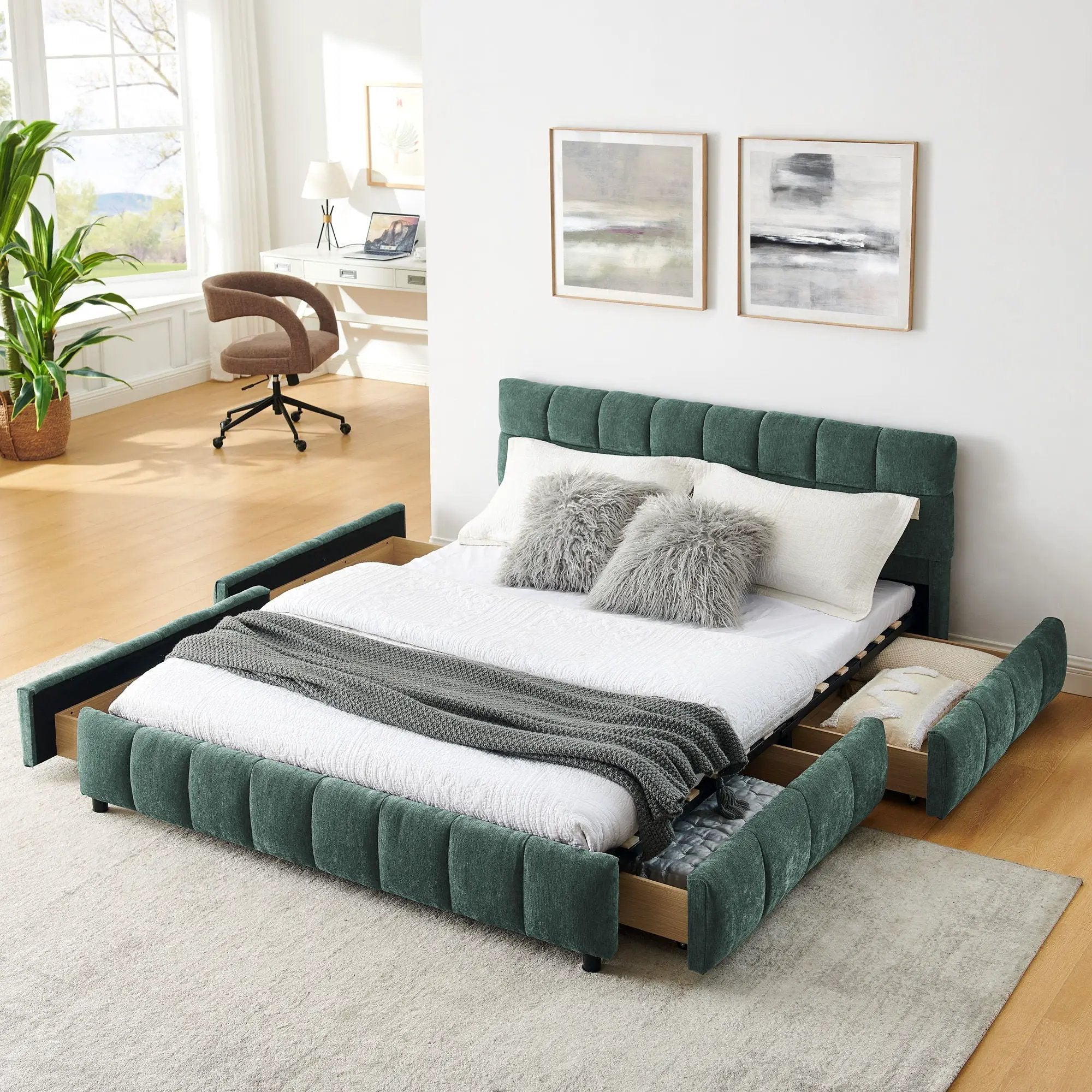 Modern Platform Bed Frame With Thick Fabric by Unique Piece Furniture