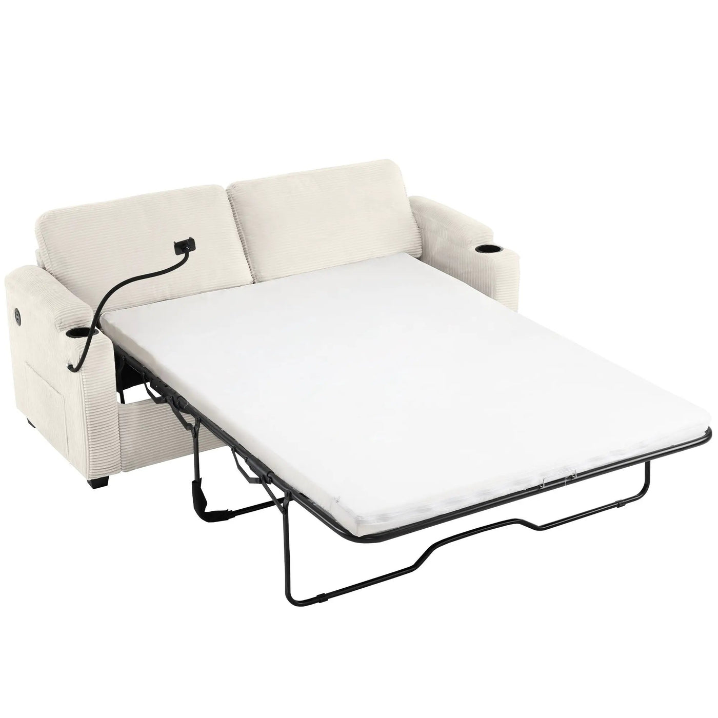 Sleeper Sofa Loveseat Sofa With Full Size Mattress, 2 USB Ports, 2 Cup Holders, 2 Side Pockets And Phone Holder by HouseOfZazla