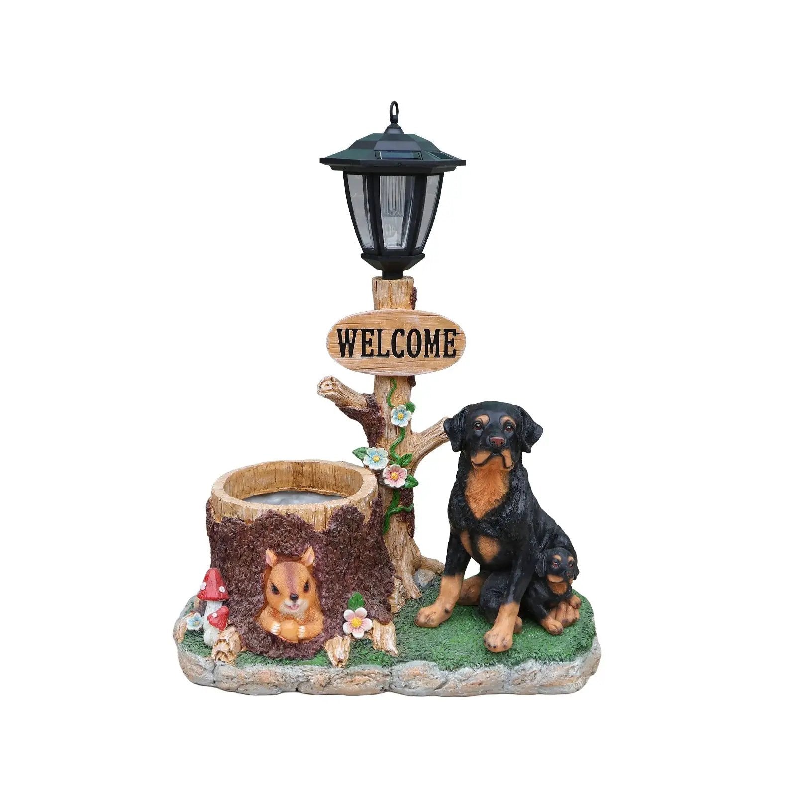 Rottweiler Dog Family Planter Statue by HouseOfZazla