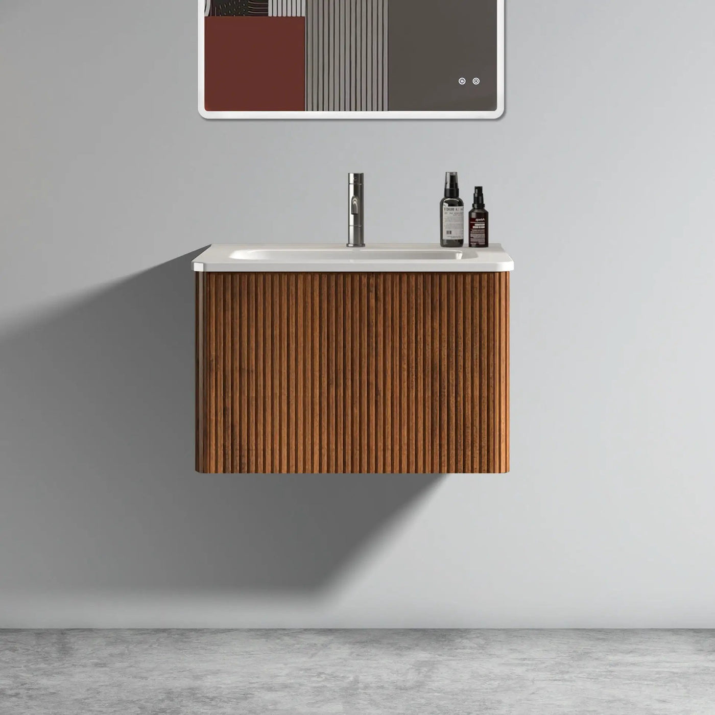 Etna - Striped Bathroom Vanity With Ceramic Sink, Wall Mounted Floating Bathroom Vanity For Modern Bathroom by HouseOfZazla
