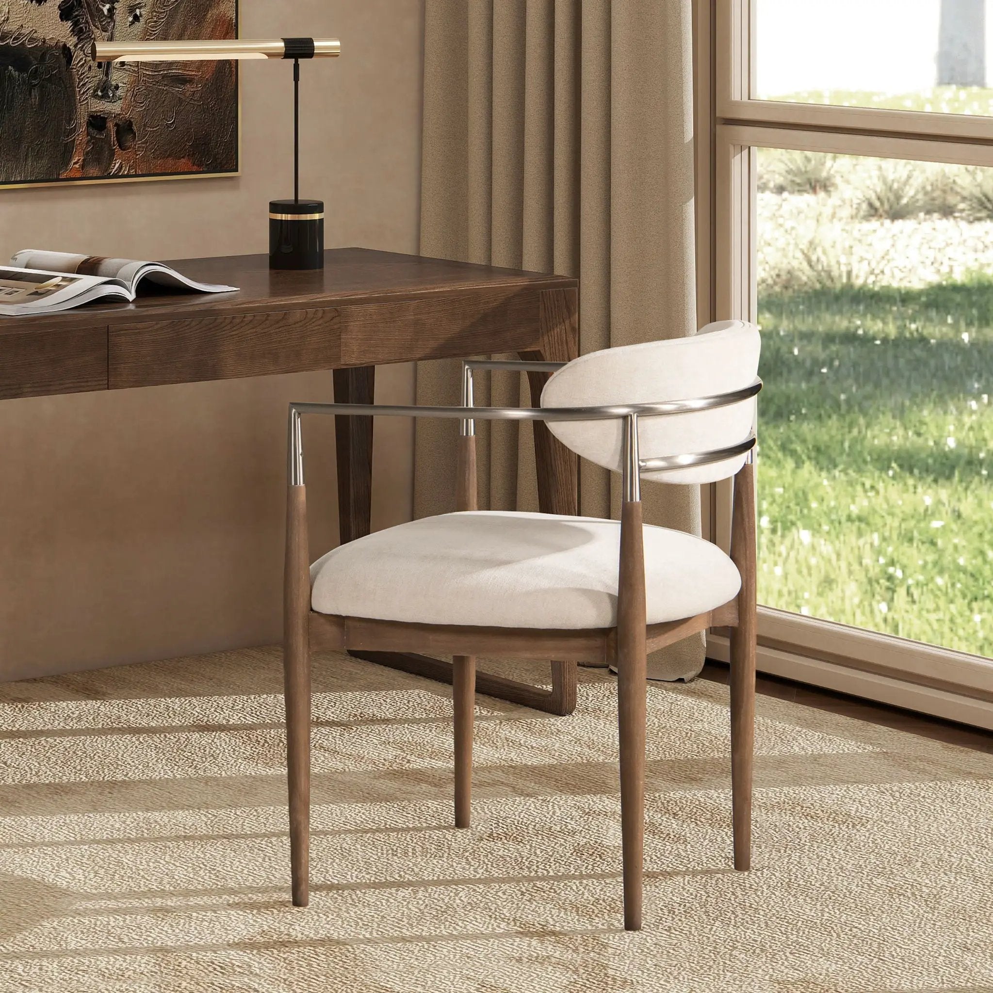 Artemis - Mixed Material Upholstered Dining Arm Chair - Warm White by Unique Piece Furniture