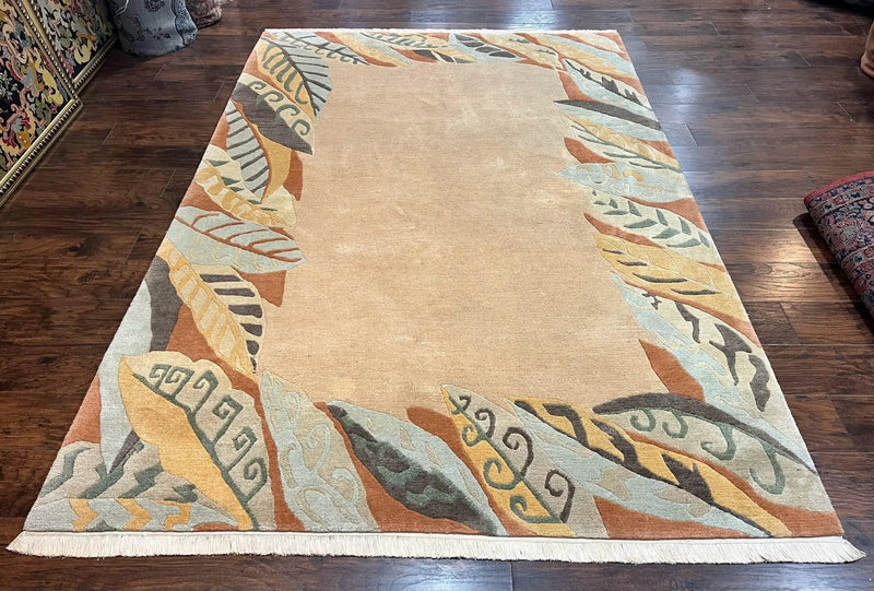 Modern Tibetan Rug 7x10, Soft Wool, Tufenkian Style Carpet, Tibet Nepali Rug, Open Field, Handmade Wool Rug by Jewel Rugs