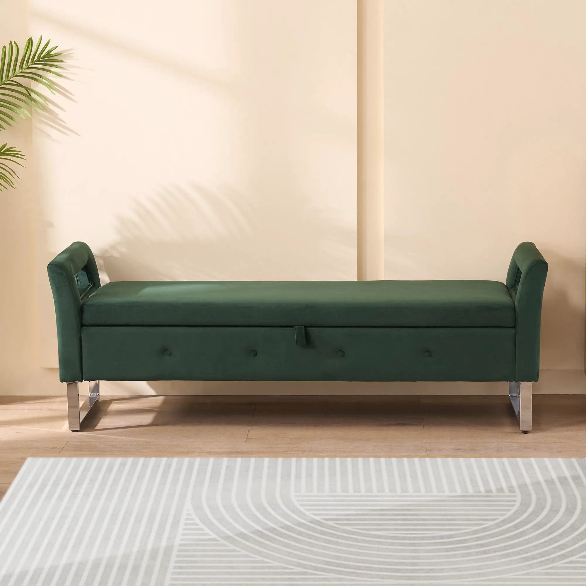 Wide Storage Soft Ottoman Bench With Armrests by HouseOfZazla