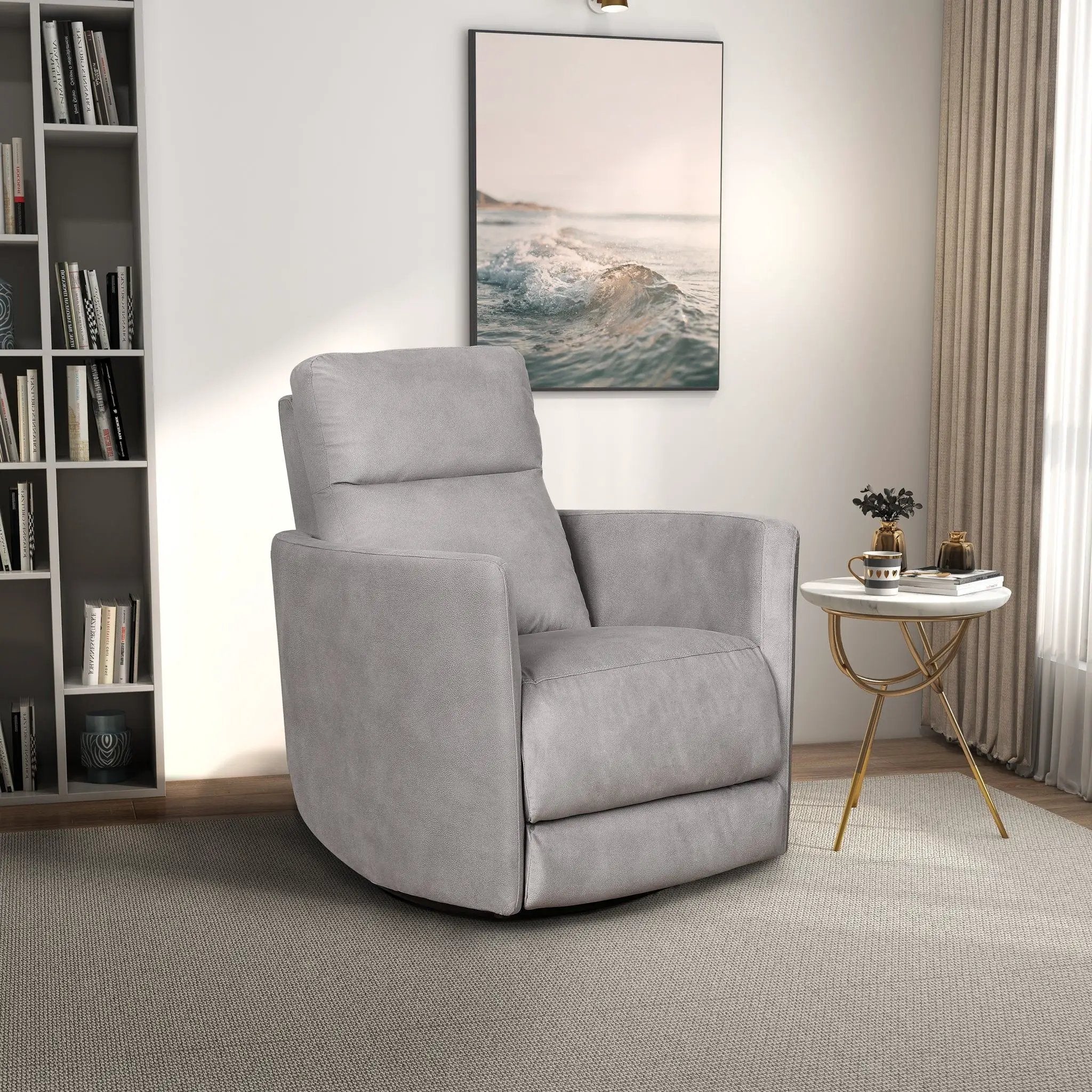 Lawson - Swivel Glider Suede Recliner Chair - Latte by Unique Piece Furniture