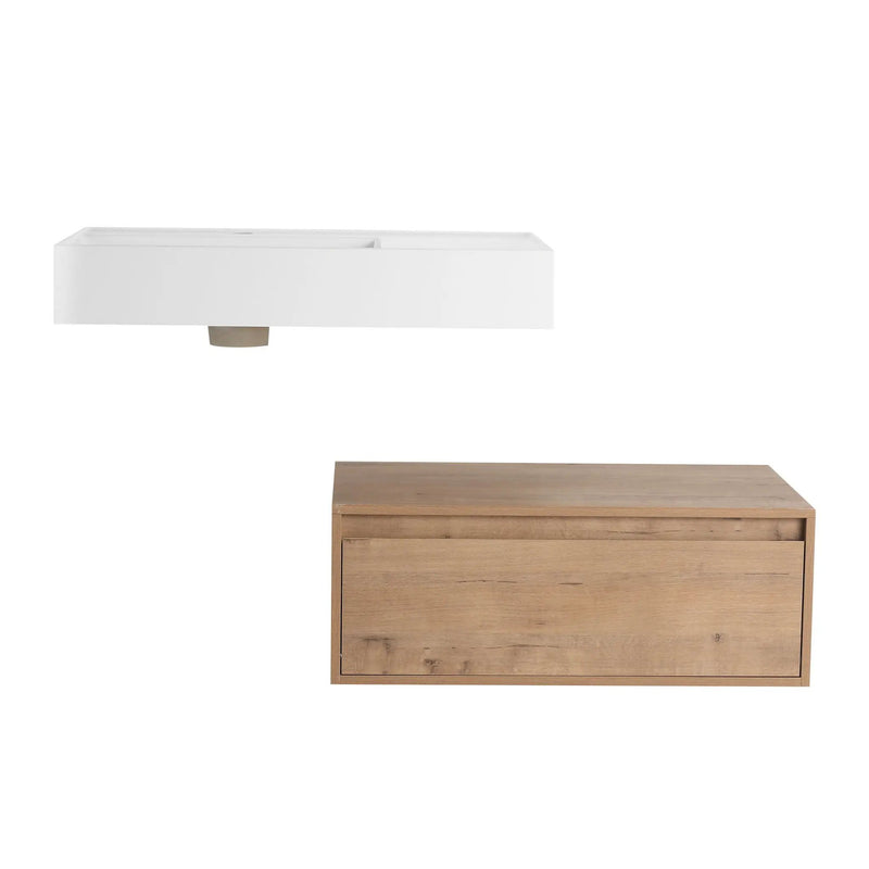 Modern Wall Mounted Bathroom Vanity With Resin Sink And Soft Close Drawer In Imitative - Imitative Oak by HouseOfZazla