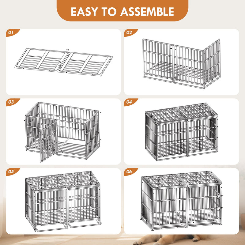 Extra Large Heavy Duty Dog Crate With Removable Pans For Dogs - Black by HouseOfZazla