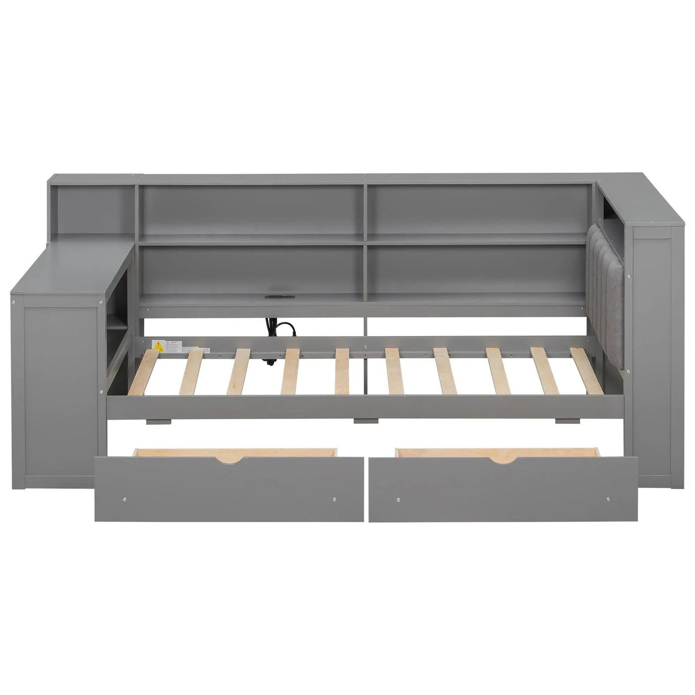 Platform Bed With Upholstered Headboard, Storage Shelves, Drawers, Charging Station, LED Lighting, Built In Desk by Unique Piece Furniture