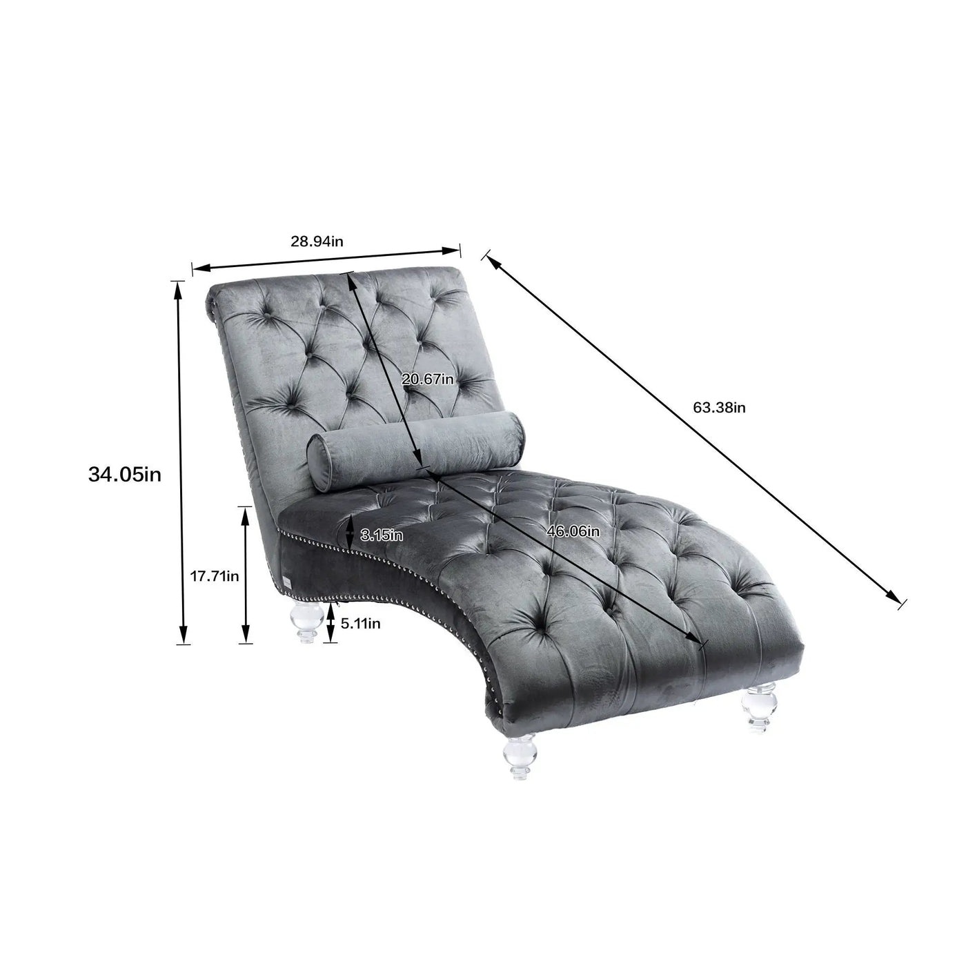 Chaise Lounge Indoor, Button Tufted Upholstered Chaise Lounge Chair With Pillow by Unique Piece Furniture