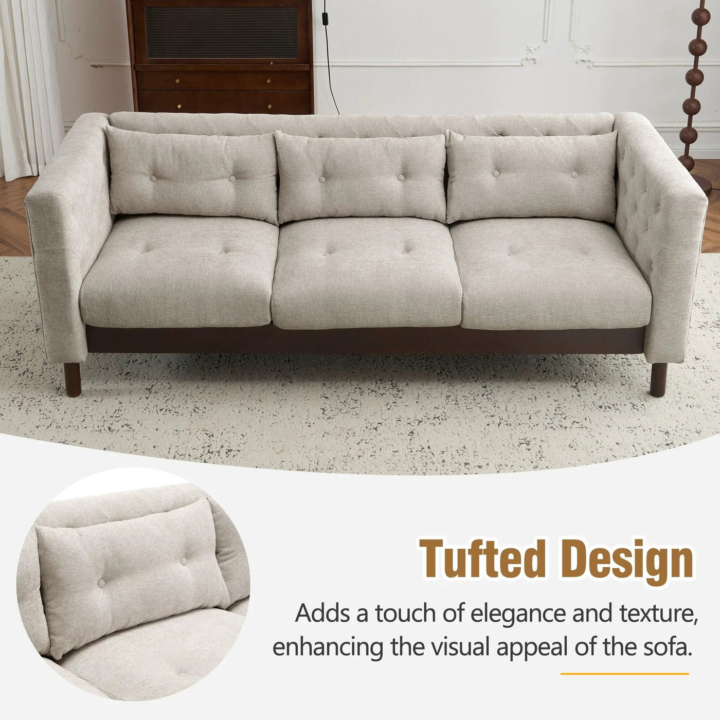 Upholstered Sofa Modern 3 Seater Sofa Couch With Tufted Design For Living Room by HouseOfZazla