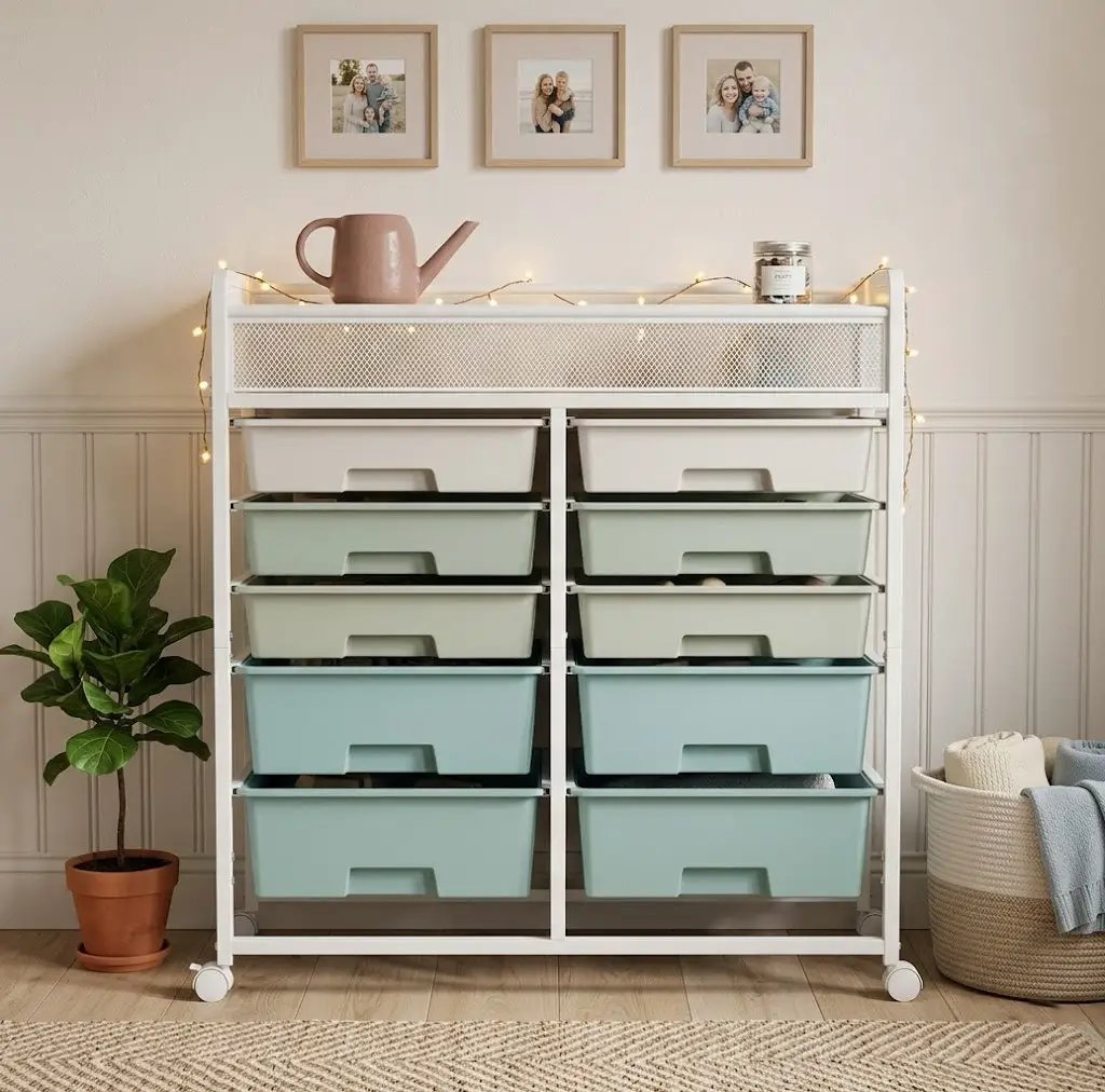 White Large Capacity 2-Row 10-Drawer Rolling Storage Cart by HouseOfZazla