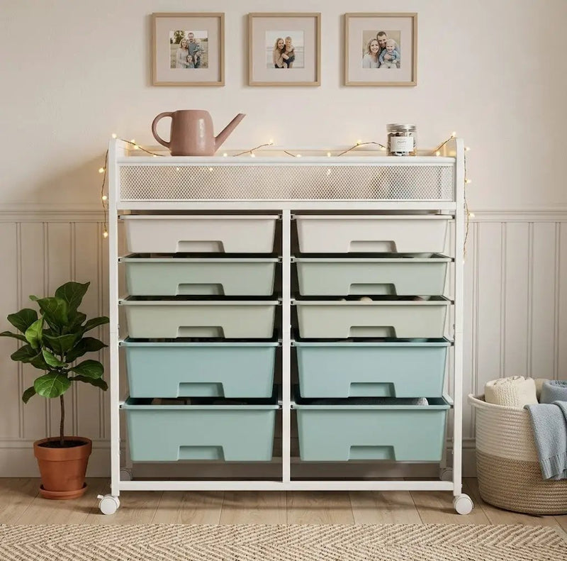 White Large Capacity 2-Row 10-Drawer Rolling Storage Cart by HouseOfZazla