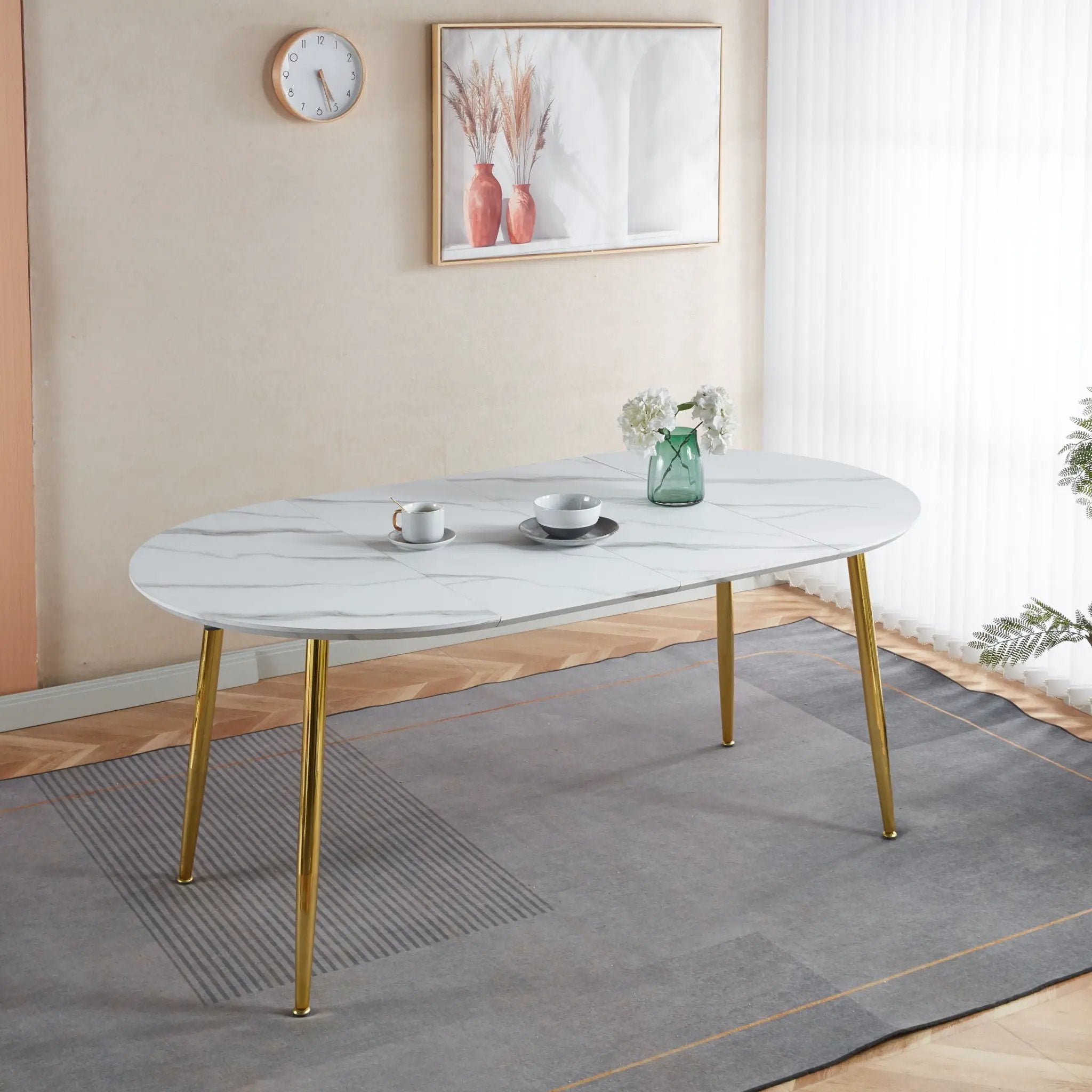 Extendable Oval Dining Table - White Marble by HouseOfZazla