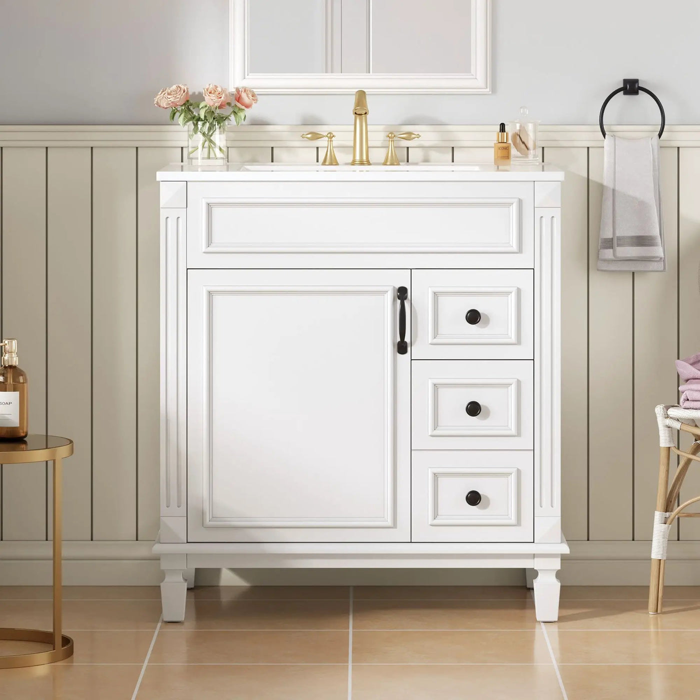 Bathroom Vanity With Sink, Cabinet With 2 Drawers And Adjustable Shelf by Unique Piece Furniture