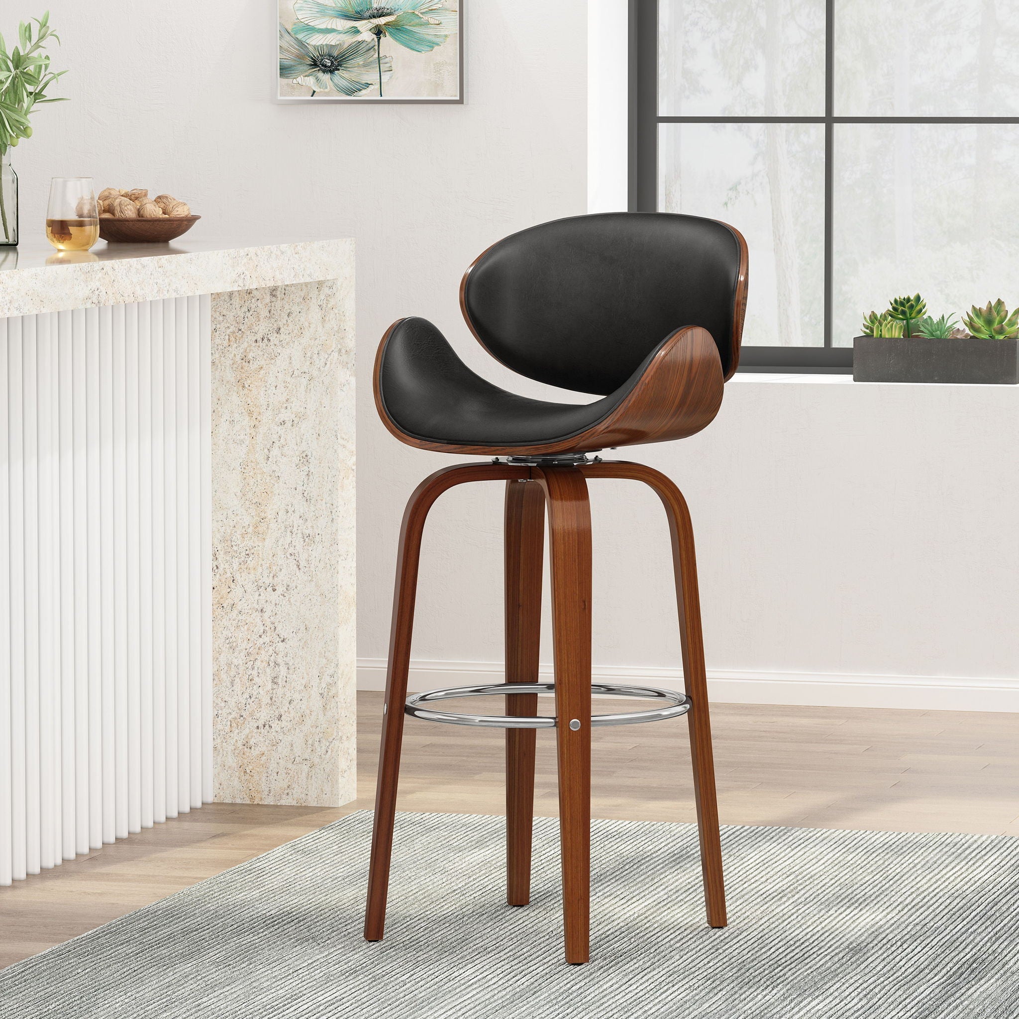 Lumos Mid Century Modern Upholstered Swivel Barstool by HouseOfZazla