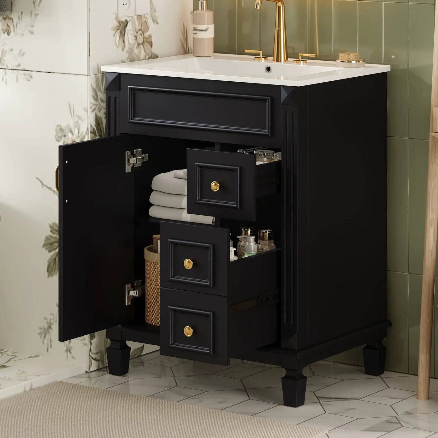 Bathroom Vanity With Sink, Compact Cabinet & 2 Drawers by HouseOfZazla