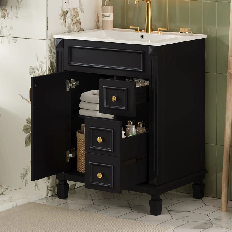 Bathroom Vanity With Sink, Compact Cabinet & 2 Drawers And Adjustable Shelf