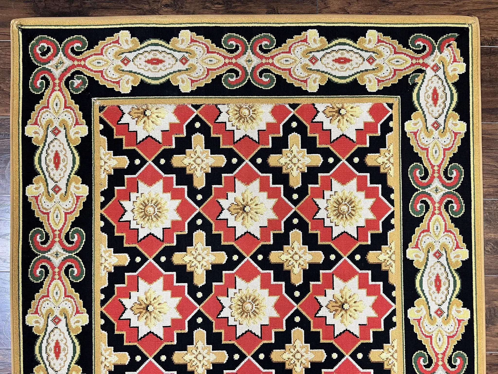 Runner Rug 4x19, Panel Design Rug, Custom Made Stark Runner Carpet, Wool, Vintage 4 x 19 Hallway Rug, European Design, Red Black Ivory Tan by Jewel Rugs
