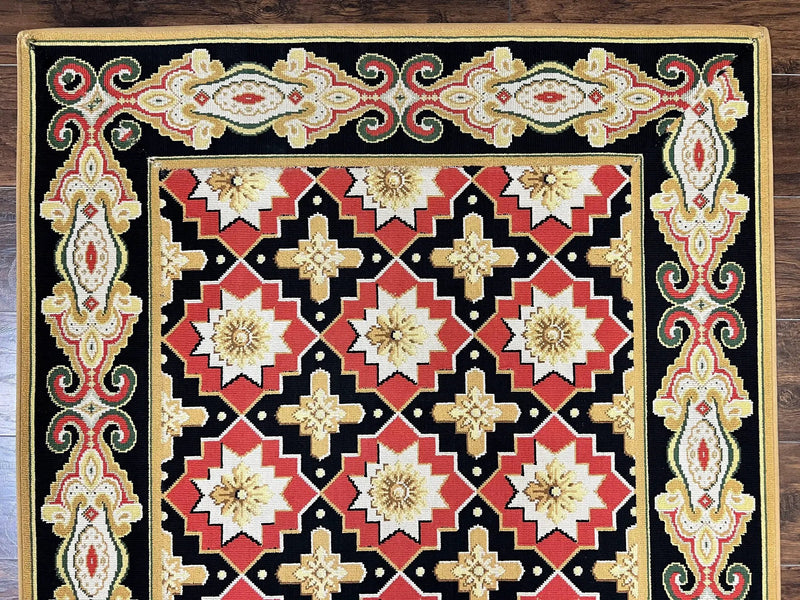 Runner Rug 4x19, Panel Design Rug, Custom Made Stark Runner Carpet, Wool, Vintage 4 x 19 Hallway Rug, European Design, Red Black Ivory Tan by Jewel Rugs