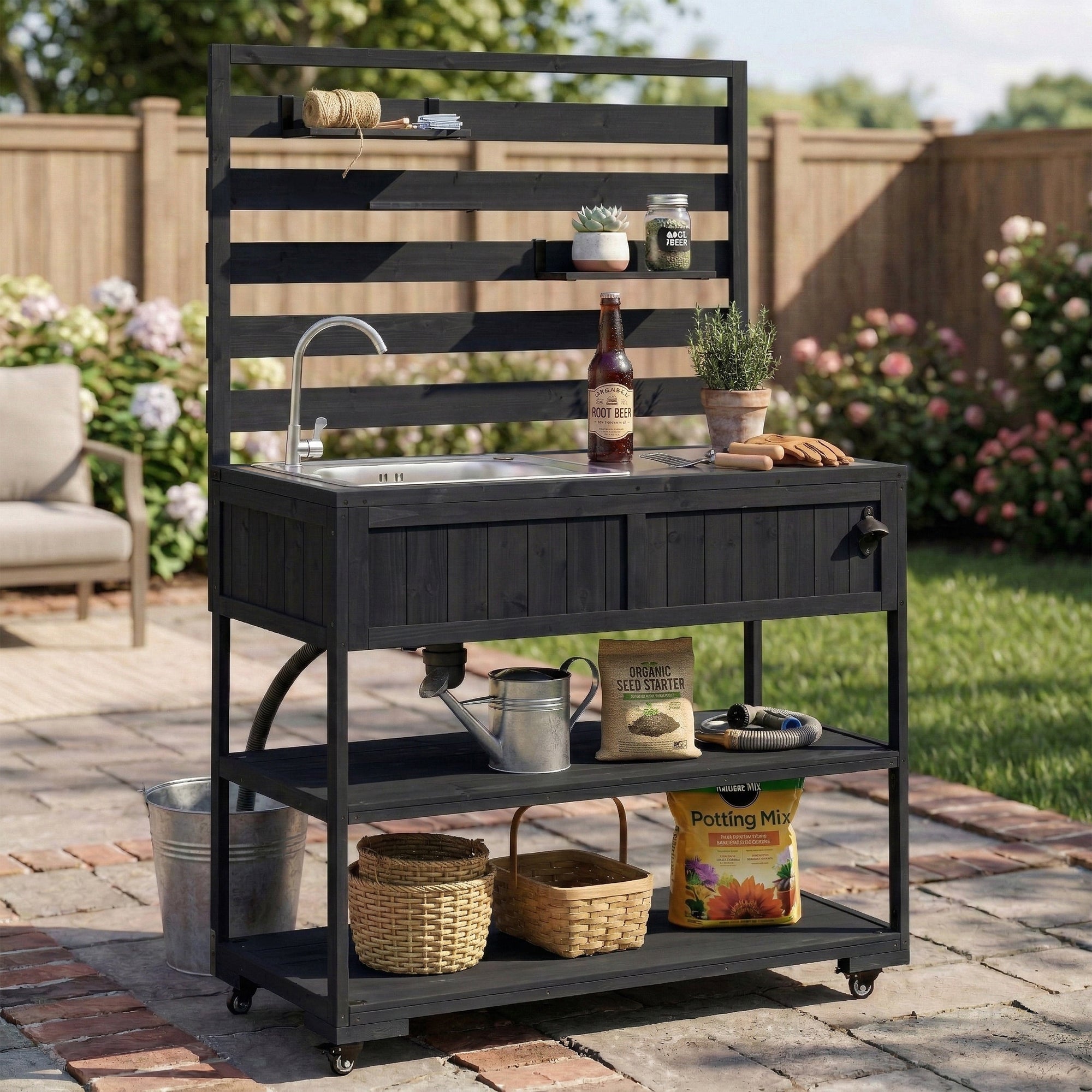 TOPMAX 41.7'' Large Patio Rolling Kitchen Island with Sink by HouseOfZazla
