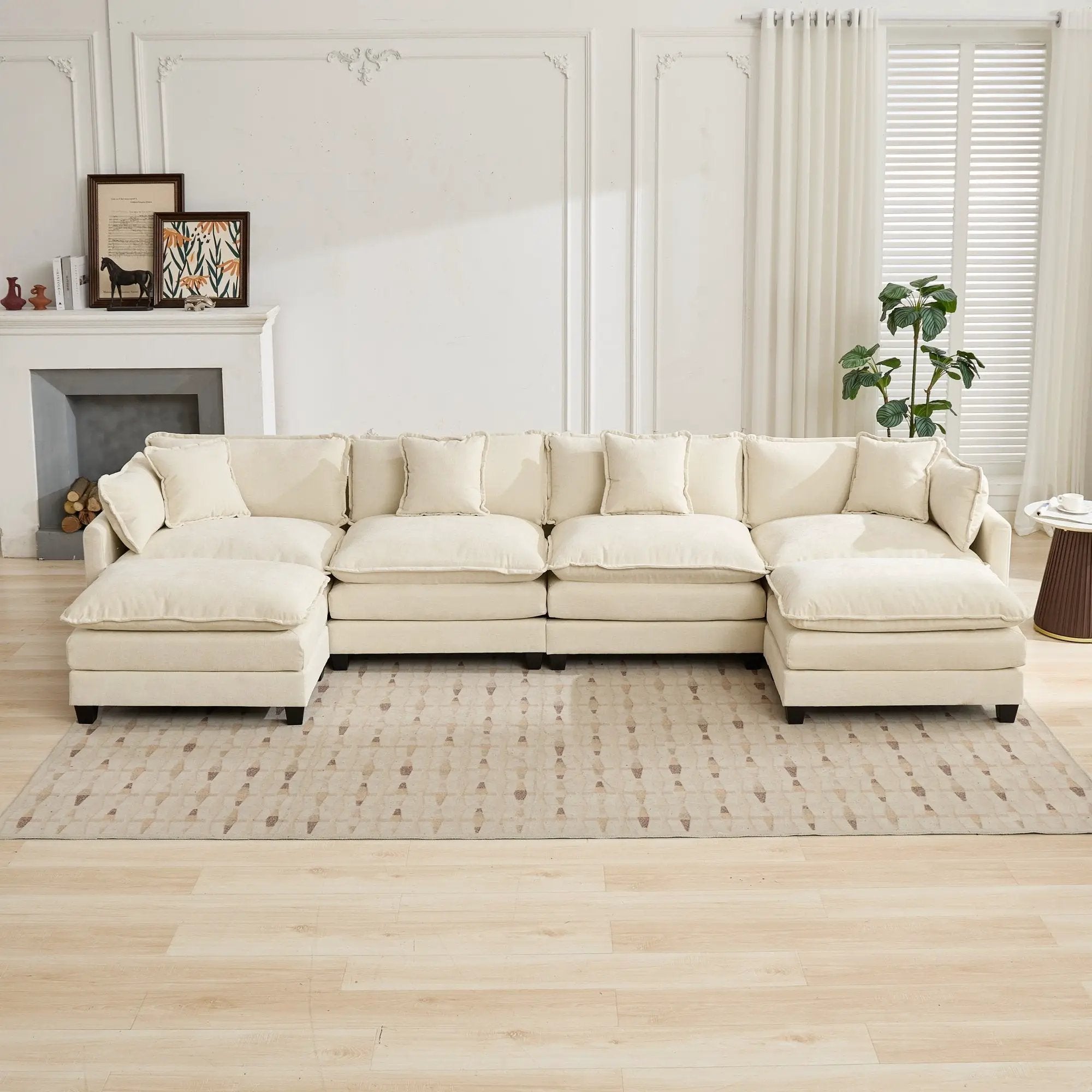 Cloud 4 Seats Sofa (Ottoman is not included) with Chenille Fabric in Beige by BLAKHOM