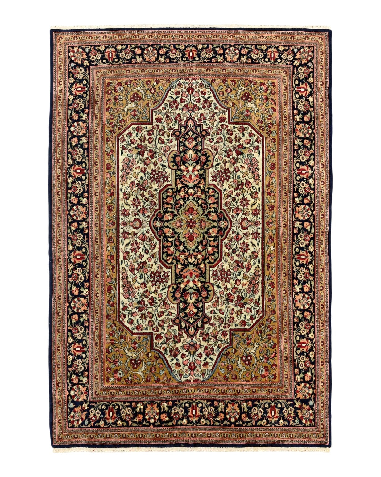 Persian Qum Rug 3.6 x 5, Kork Wool, Very Finely Hand Knotted 325 KPSI, Rare, Semi Antique by Jewel Rugs