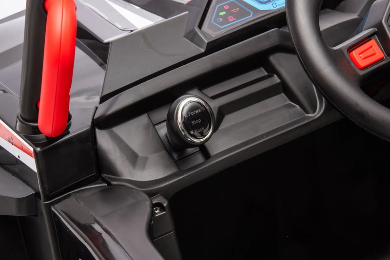 12V7A*2 30W*4 Four-Wheel Drive Seat One Button Start, Forward And Backward, High And Low Speed, Music, Front Light, Power Display, Two Doors Can Open, 2.4G R / C, Seat Belt Four Wheel Absorber by HouseOfZazla