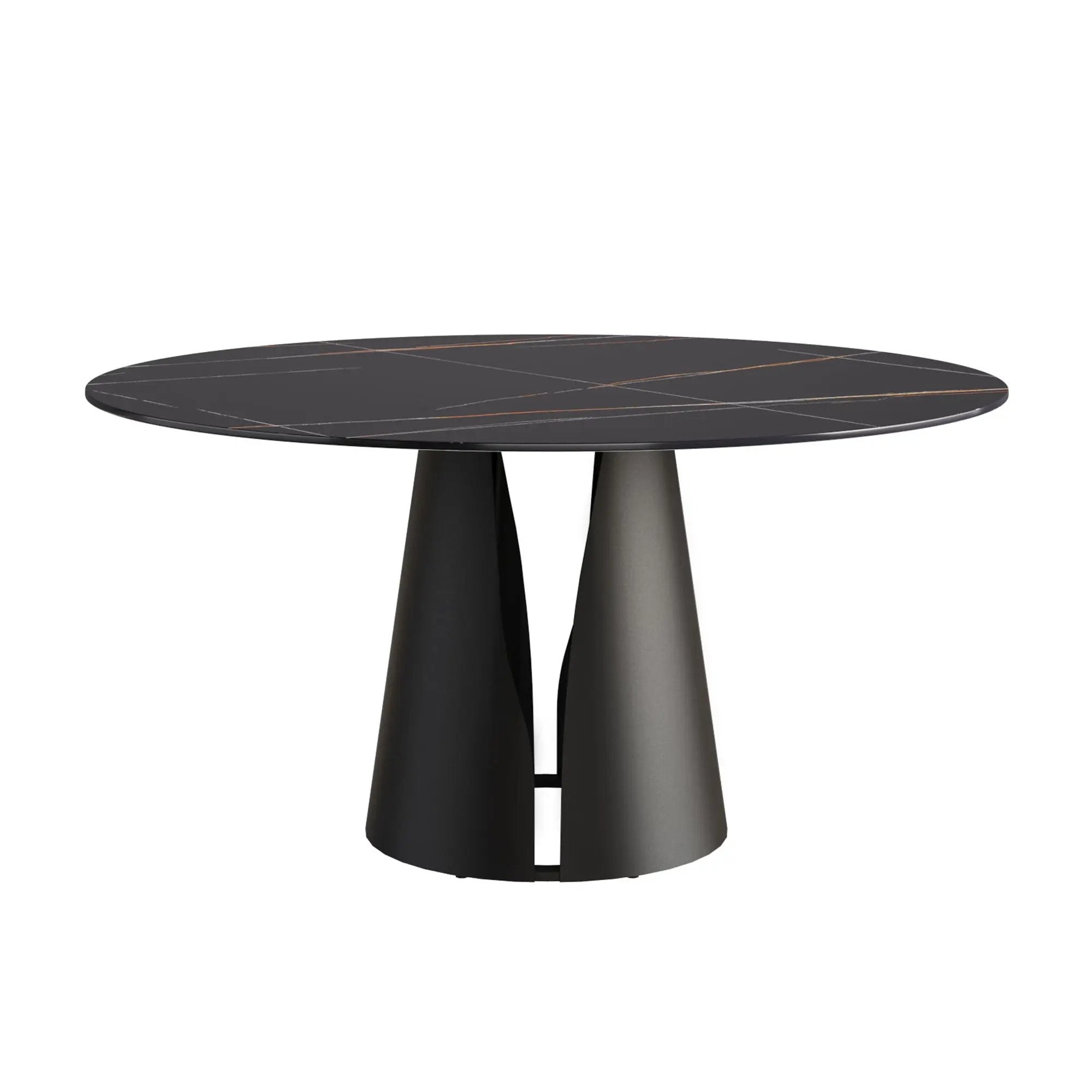 Modern Artificial Stone Round Carbon Steel Base Dining Table, Can Accommodate 6 People - Black / Gold by HouseOfZazla