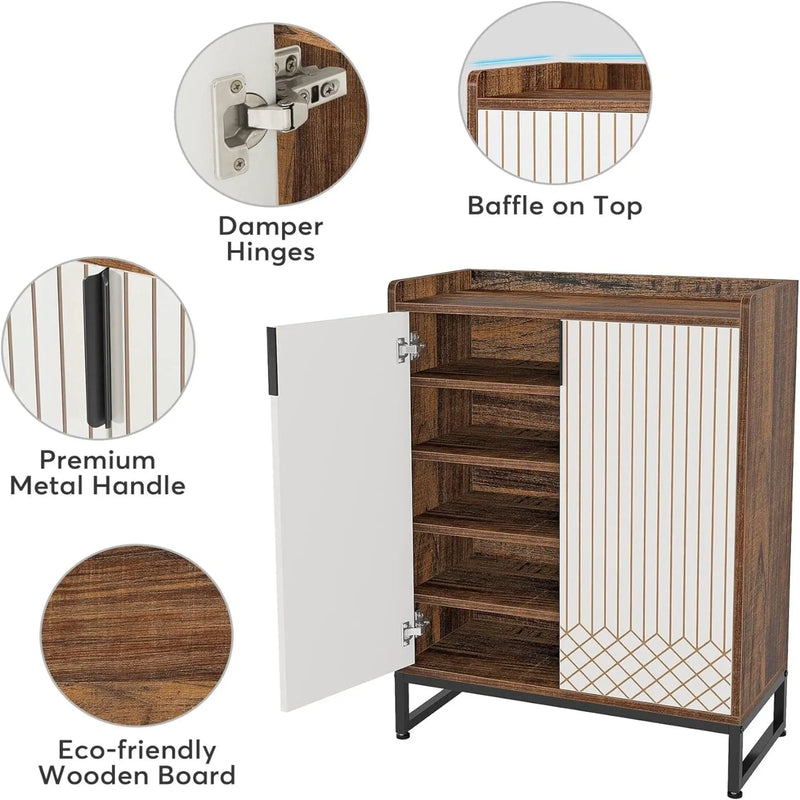 5 Tier Shoe Cabinet With Doors, Compact Entryway Storage Organizer