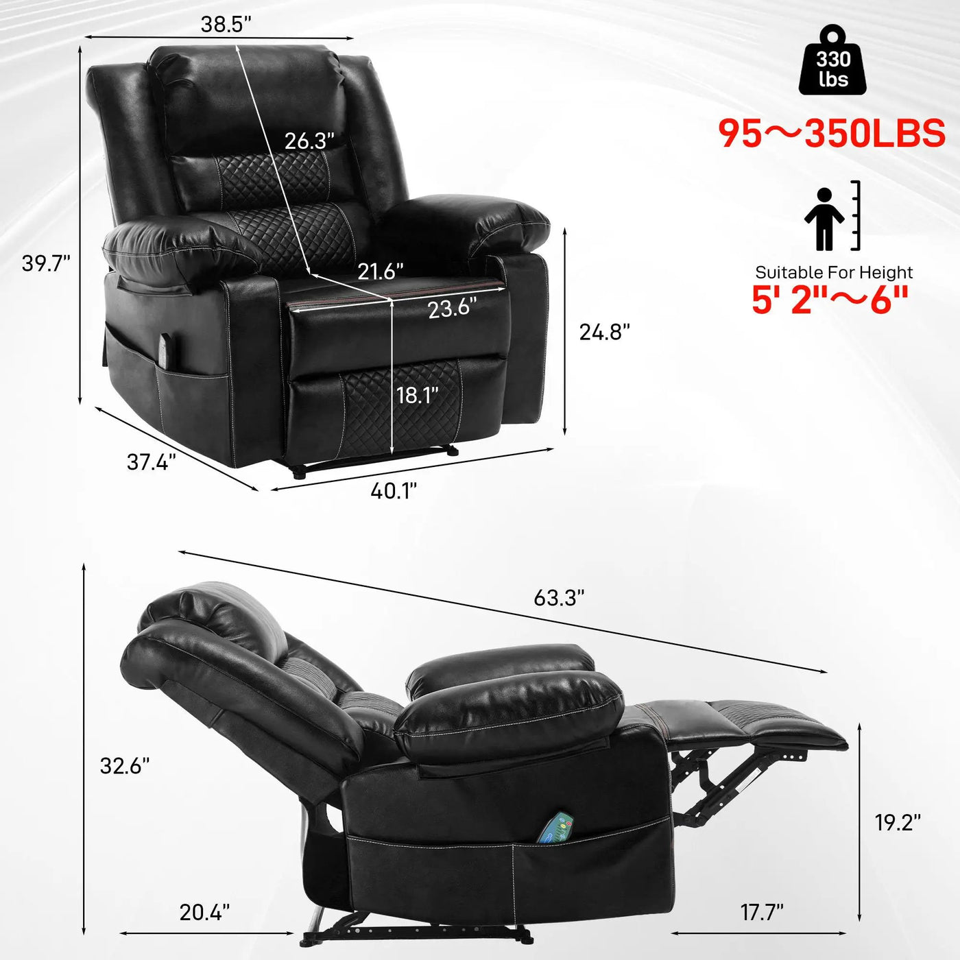 Breathable Massage Recliner Manual Chair by Unique Piece Furniture