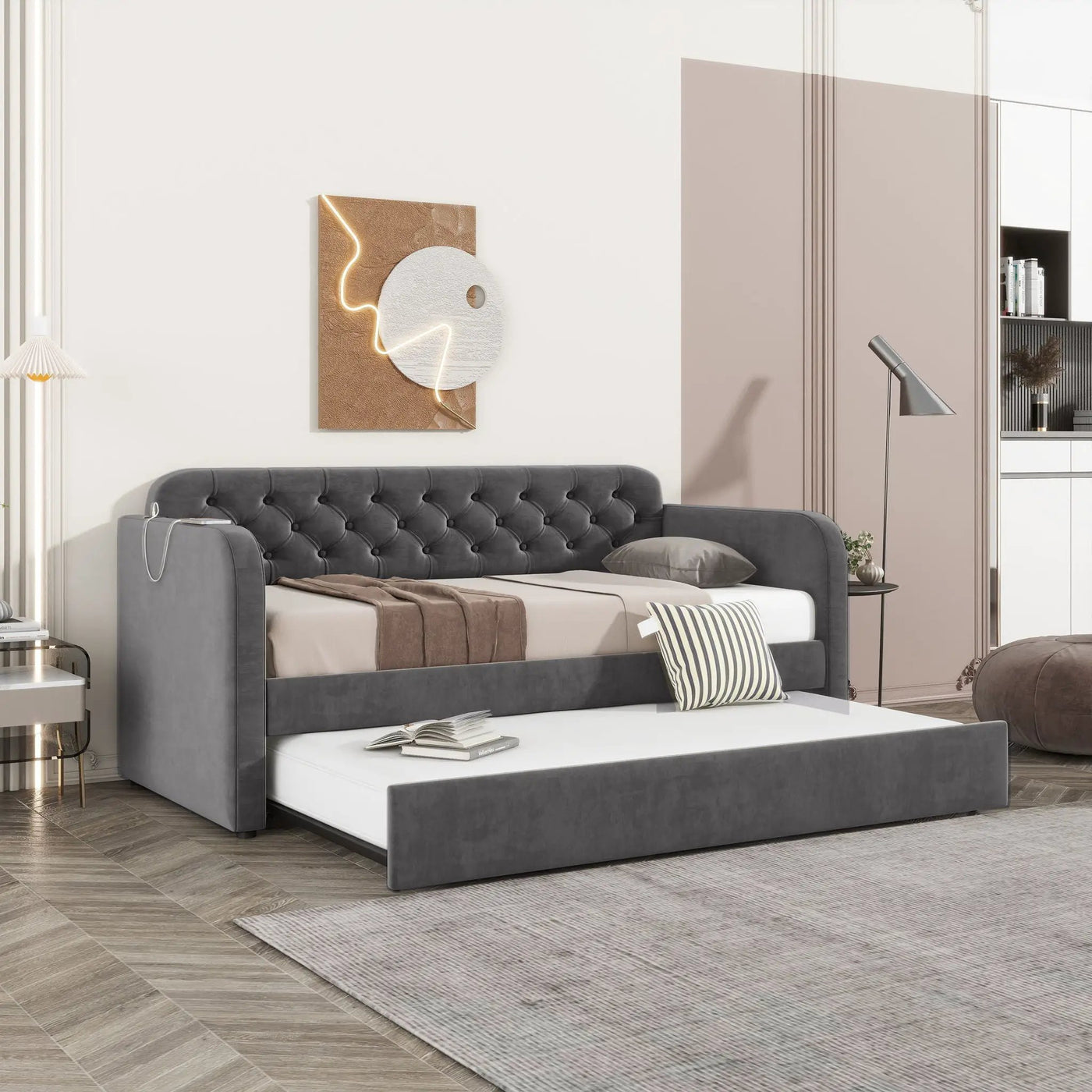 Upholstered Daybed With Trundle And USB Charging Design by HouseOfZazla