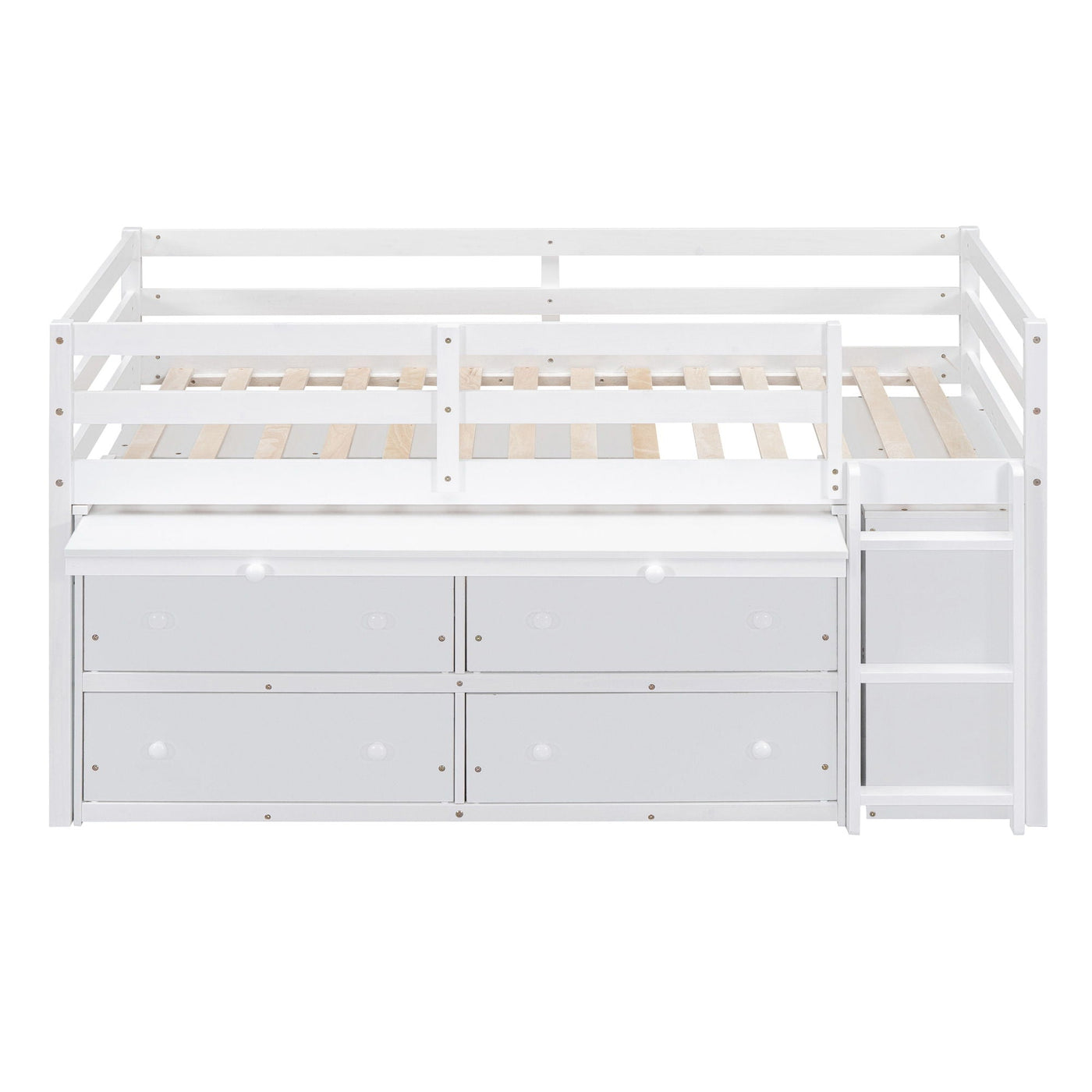 Loft Bed With Retractable Writing Desk And 4 Drawers, With Lateral Portable Desk And Shelves by Unique Piece Furniture