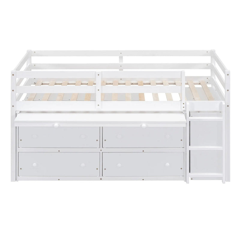 Loft Bed With Retractable Writing Desk And 4 Drawers, With Lateral Portable Desk And Shelves by Unique Piece Furniture